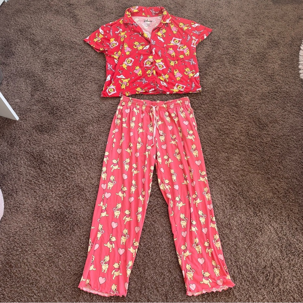 Disney Winnie the Pooh Pajama PJ Set 2 Piece Sleepwear Pants Top XS S - Picture 1 of 10